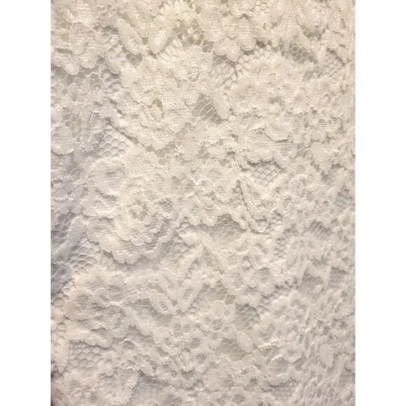 Likely Mari White Midi Dress Sz 4 Sleeveless Lace Feathers Empire Waist - Picture 5 of 9